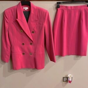 ANN TAYLOR STUDIO Vintage skirt suit set double breasted jacket pink size 6